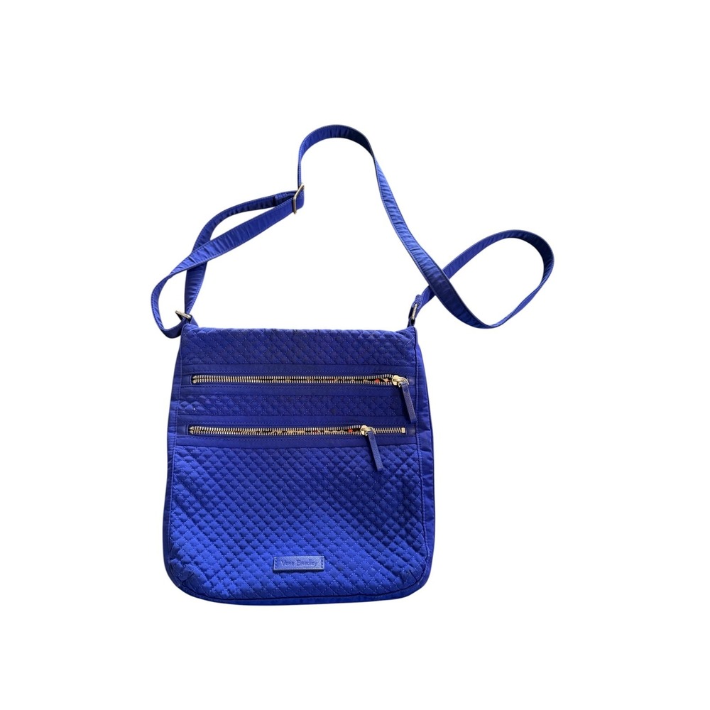 Vera Bradley Cobalt Blue Quilted‎ Microfiber Crossbody Bag Triple Zip Hipster